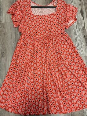 Torrid Super Soft Knit 00 Coral Sunburst Print Flutter Sleeve Skater Dress